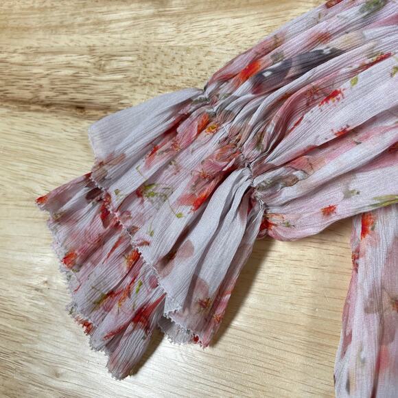 Allsaints NWT Ava Momo Floral Long Sleeve Ruffle Dress Size 2 Sheer Crinkle Pink - Picture 9 of 13